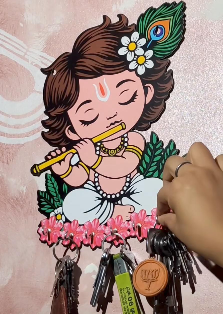 Traditional Wooden Key Holder – Shri Krishna Handcrafted Design
