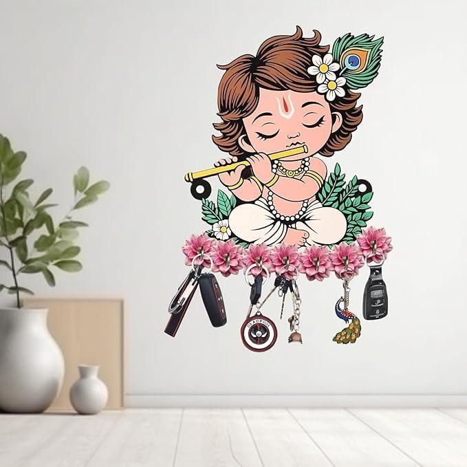 Traditional Wooden Key Holder – Shri Krishna Handcrafted Design