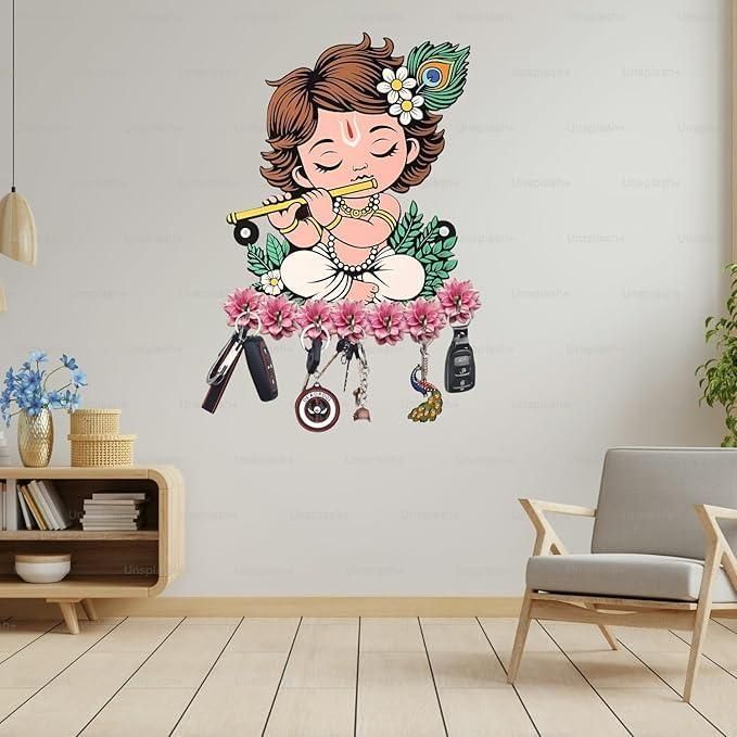 Traditional Wooden Key Holder – Shri Krishna Handcrafted Design