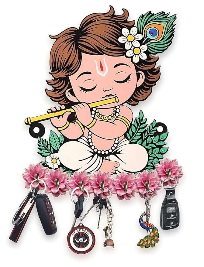 Traditional Wooden Key Holder – Shri Krishna Handcrafted Design